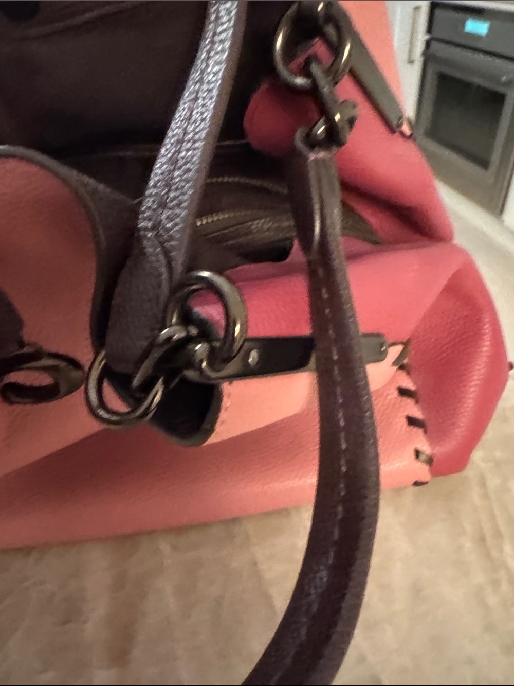 Coach Pink Pebbled Leather Tote with Dark Brown Handles - Picture 9 of 12
